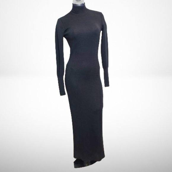 CLAUDE MONTANA STUNNING VINTAGE BLACK LONG SLEEVE TURTLENECK GOWN / DRESS - Picture 2 of 15